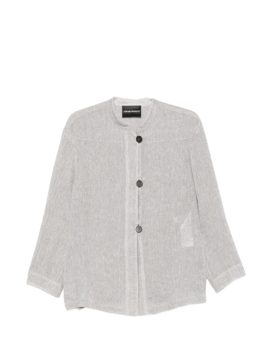 Emporio Armani Women Linen Buttoned Jacket Breathable Grey Linen Blend For Sophisticated Everyday Wear