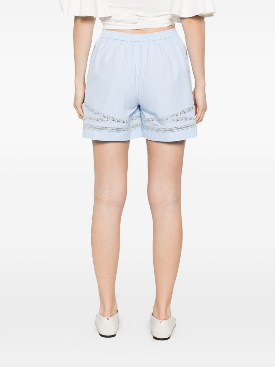 Ermanno Scervino Cotton Shorts For Women Light Blue Luxurious 100 Percent Cotton With Lace Trim And Pleated Tailoring