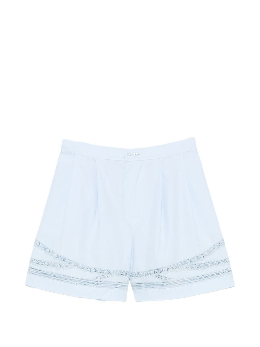Ermanno Scervino Cotton Shorts For Women Light Blue Luxurious 100 Percent Cotton With Lace Trim And Pleated Tailoring