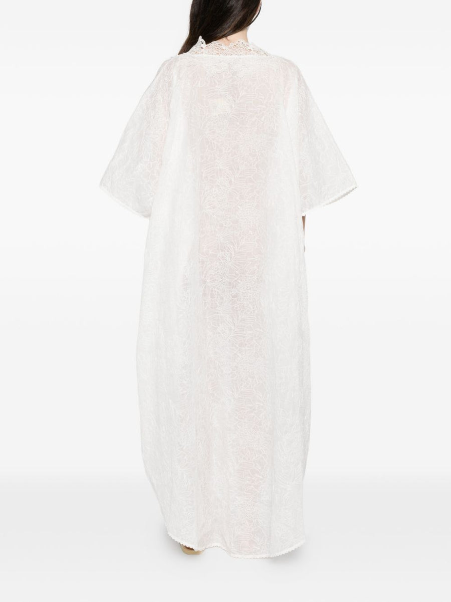 Ermanno Scervino Long Kaftan White Vneck Scalloped Edge Luxury Resort Cover Up For Women