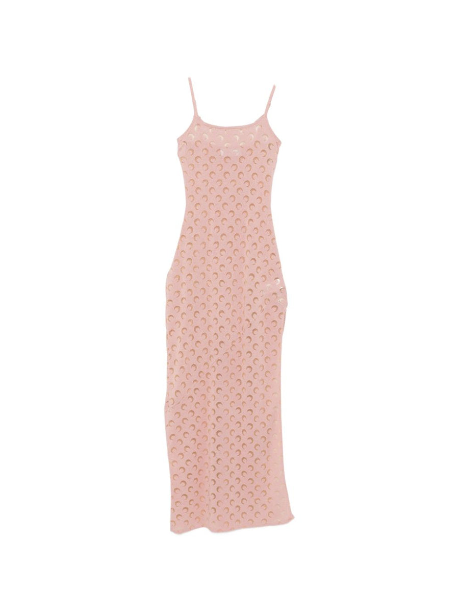 Marine Serre Moon Devore Long Dress Light Pink Knit With Crescent Moon Pattern Resort Ready Women