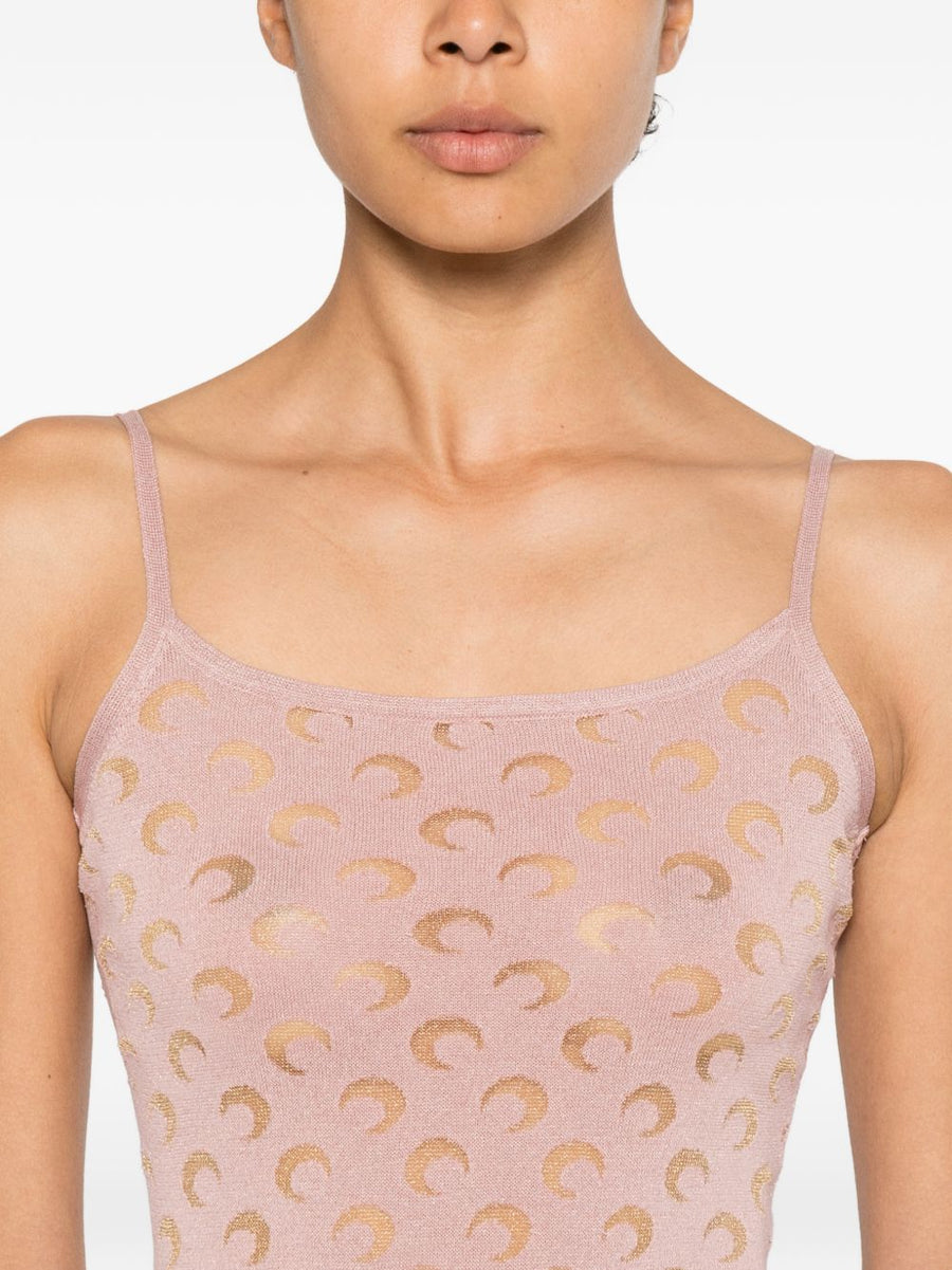 Marine Serre Moon Devore Long Dress Light Pink Knit With Crescent Moon Pattern Resort Ready Women
