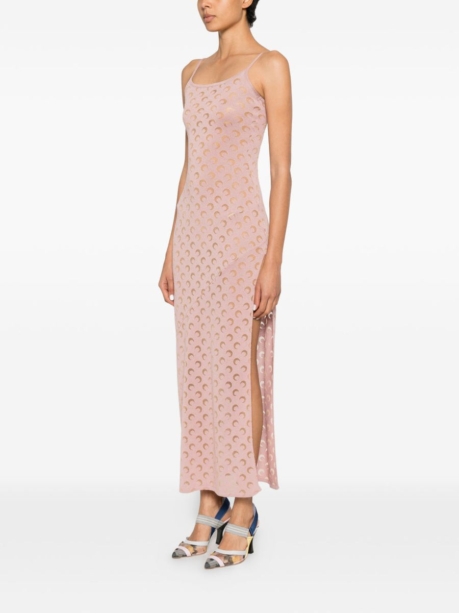 Marine Serre Moon Devore Long Dress Light Pink Knit With Crescent Moon Pattern Resort Ready Women