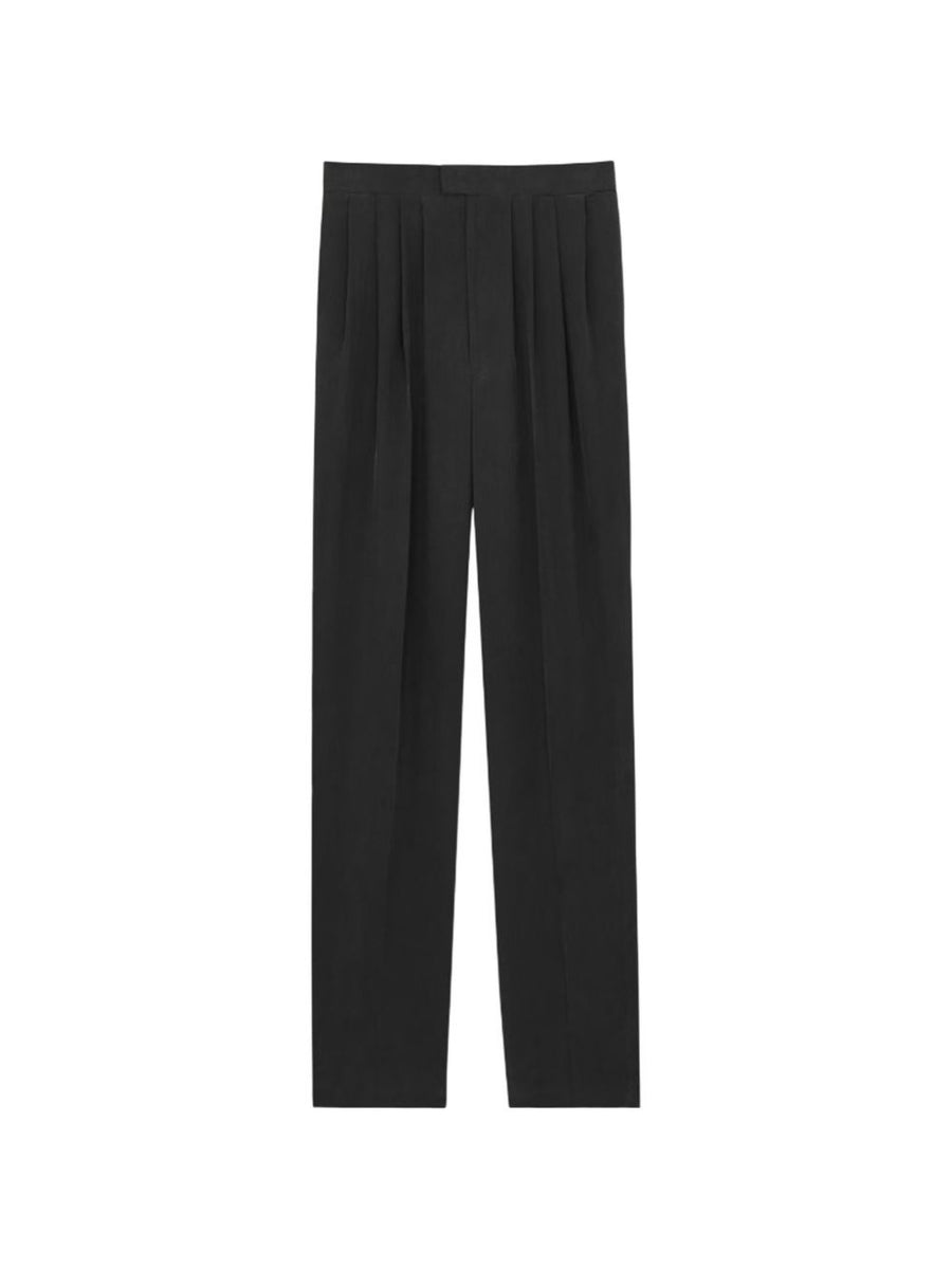 Saint Laurent Silk Formal Trousers For Women, Luxury High Rise Tailored Fit, Versatile Everyday Elegance