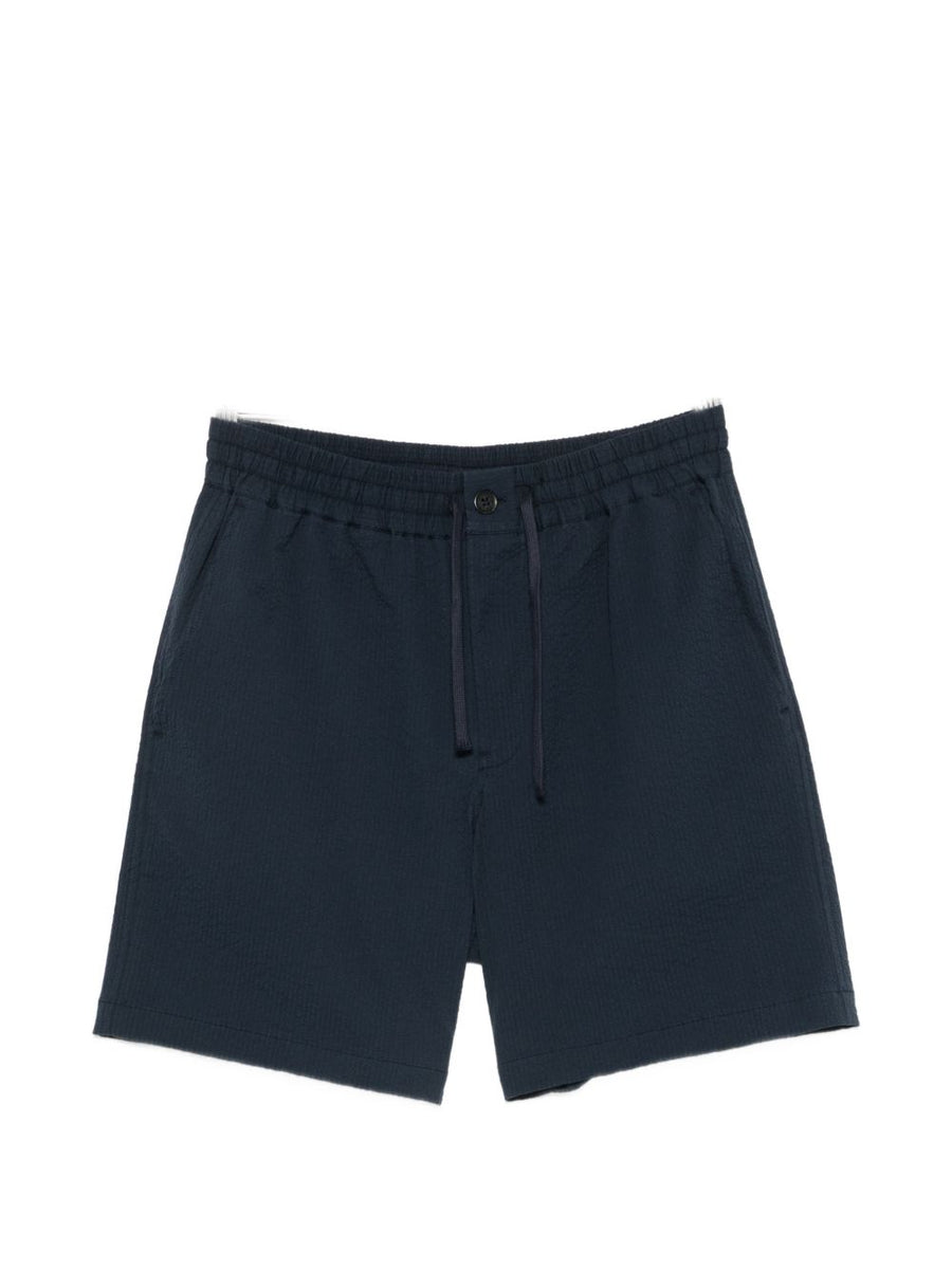 Maison Kitsuné Navy Cotton Shorts For Men With Breathable Seersucker Texture And Drawstring Waist