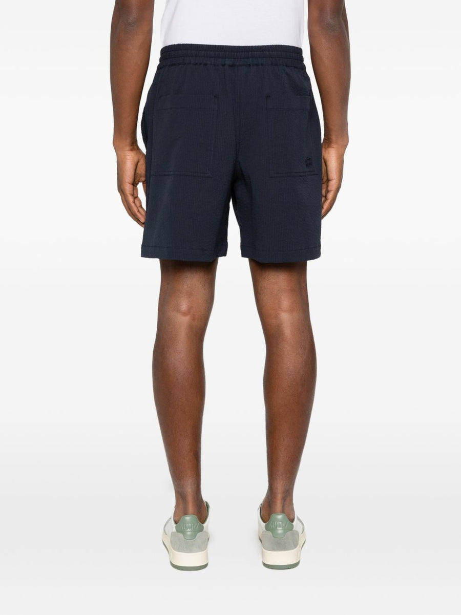 Maison Kitsuné Navy Cotton Shorts For Men With Breathable Seersucker Texture And Drawstring Waist