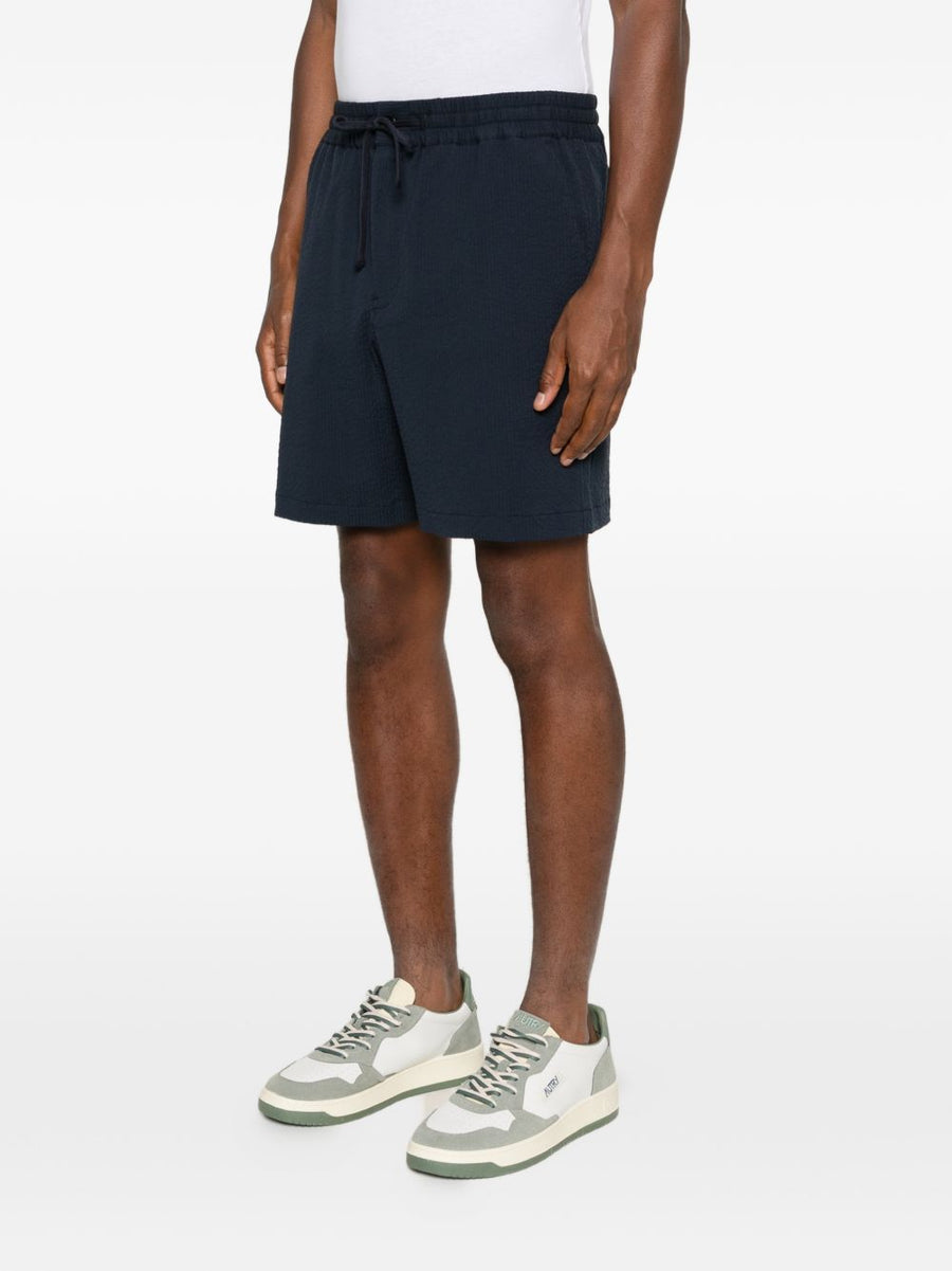 Maison Kitsuné Navy Cotton Shorts For Men With Breathable Seersucker Texture And Drawstring Waist