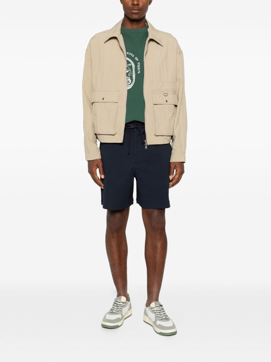 Maison Kitsuné Navy Cotton Shorts For Men With Breathable Seersucker Texture And Drawstring Waist