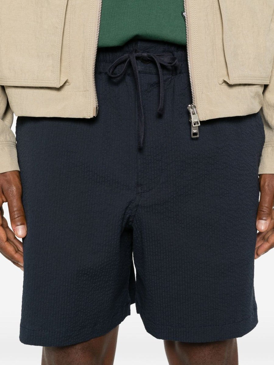 Maison Kitsuné Navy Cotton Shorts For Men With Breathable Seersucker Texture And Drawstring Waist