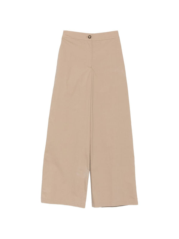 Emporio Armani Women Cotton Trousers Beige Wide Leg For Effortless Polished Office Style