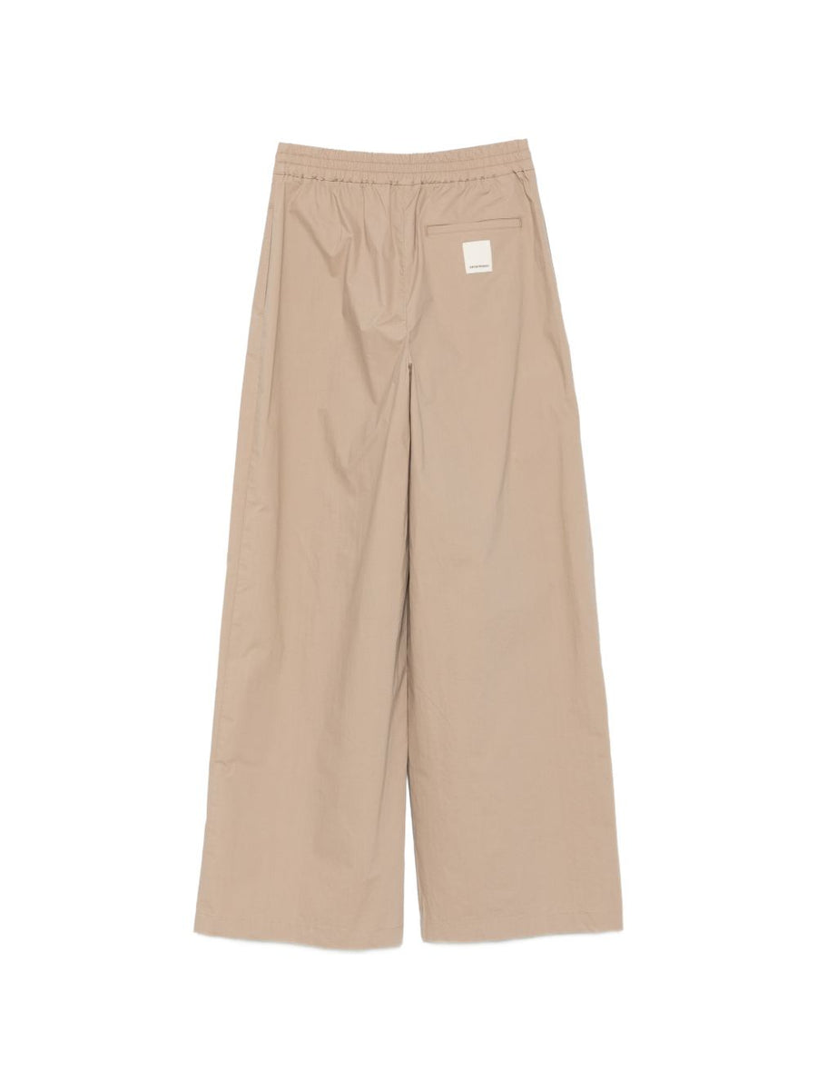 Emporio Armani Women Cotton Trousers Beige Wide Leg For Effortless Polished Office Style