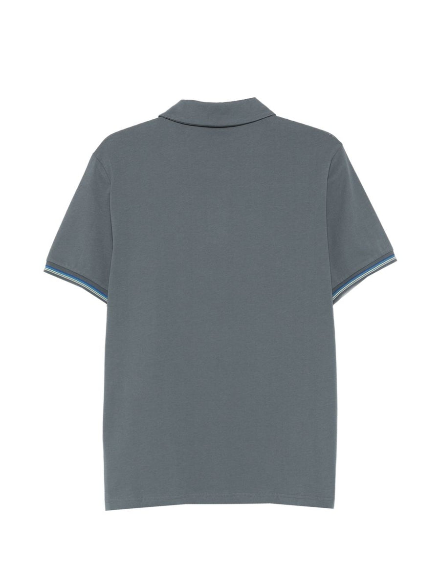 Paul Smith Polo Shirt Grey Cotton For Men With Striped Detail Refined Casual Luxury Topwear