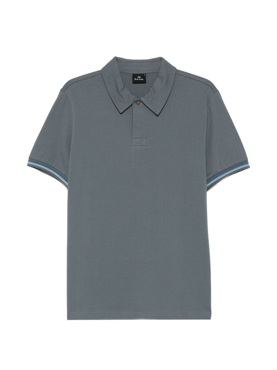 Paul Smith Polo Shirt Grey Cotton For Men With Striped Detail Refined Casual Luxury Topwear