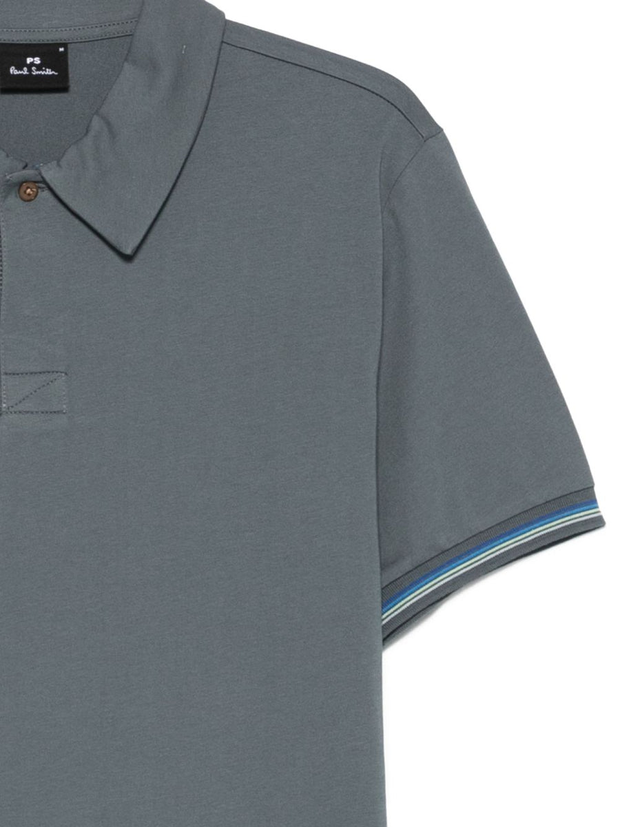 Paul Smith Polo Shirt Grey Cotton For Men With Striped Detail Refined Casual Luxury Topwear