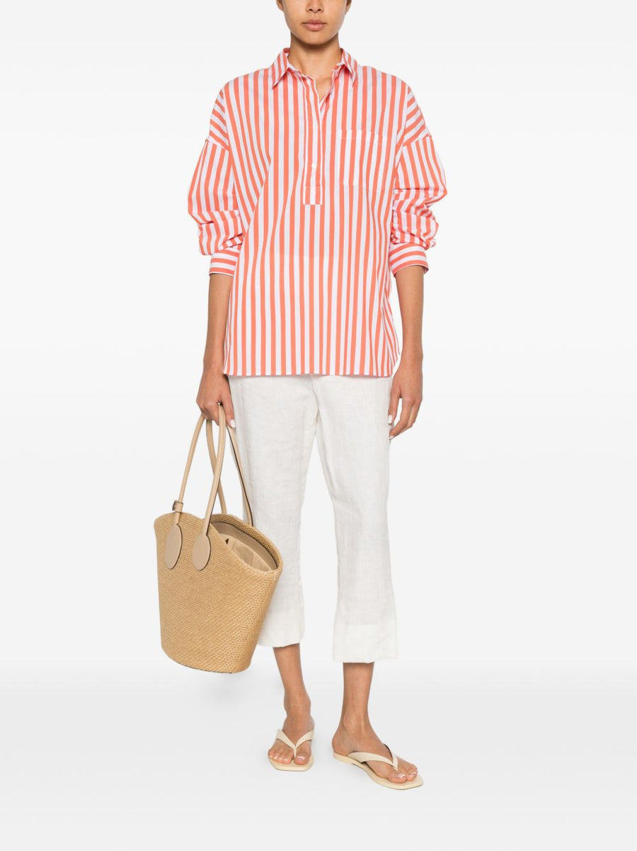 Archivio 67 Cotton Blend Striped Shirt For Women Workwear Lightweight Timeless Tailoring With Bold Orange Stripe