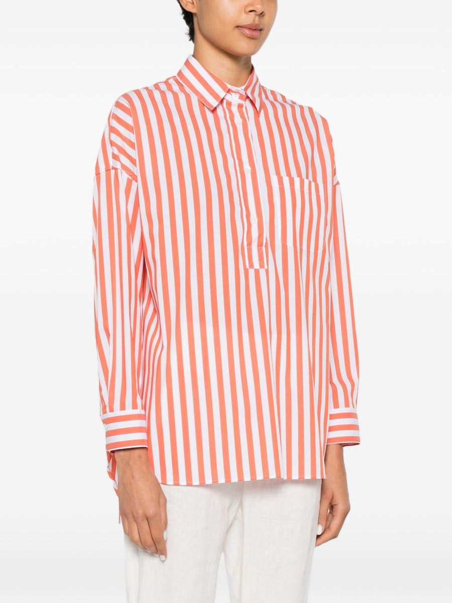 Archivio 67 Cotton Blend Striped Shirt For Women Workwear Lightweight Timeless Tailoring With Bold Orange Stripe