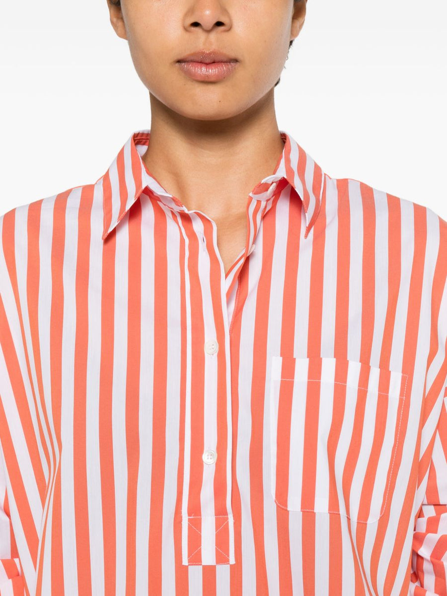 Archivio 67 Cotton Blend Striped Shirt For Women Workwear Lightweight Timeless Tailoring With Bold Orange Stripe