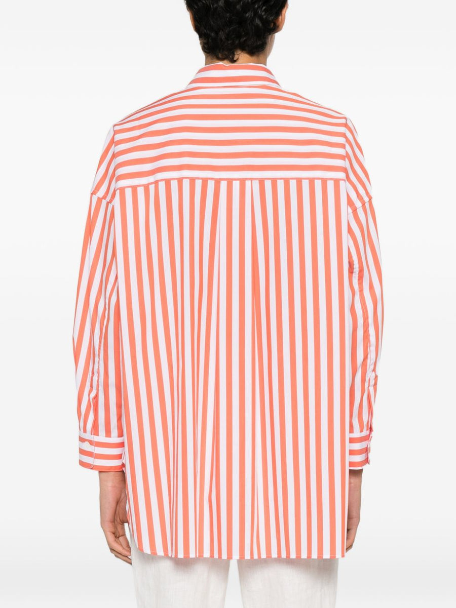 Archivio 67 Cotton Blend Striped Shirt For Women Workwear Lightweight Timeless Tailoring With Bold Orange Stripe