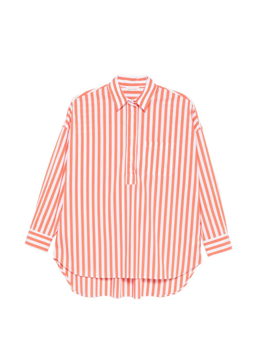 Archivio 67 Cotton Blend Striped Shirt For Women Workwear Lightweight Timeless Tailoring With Bold Orange Stripe