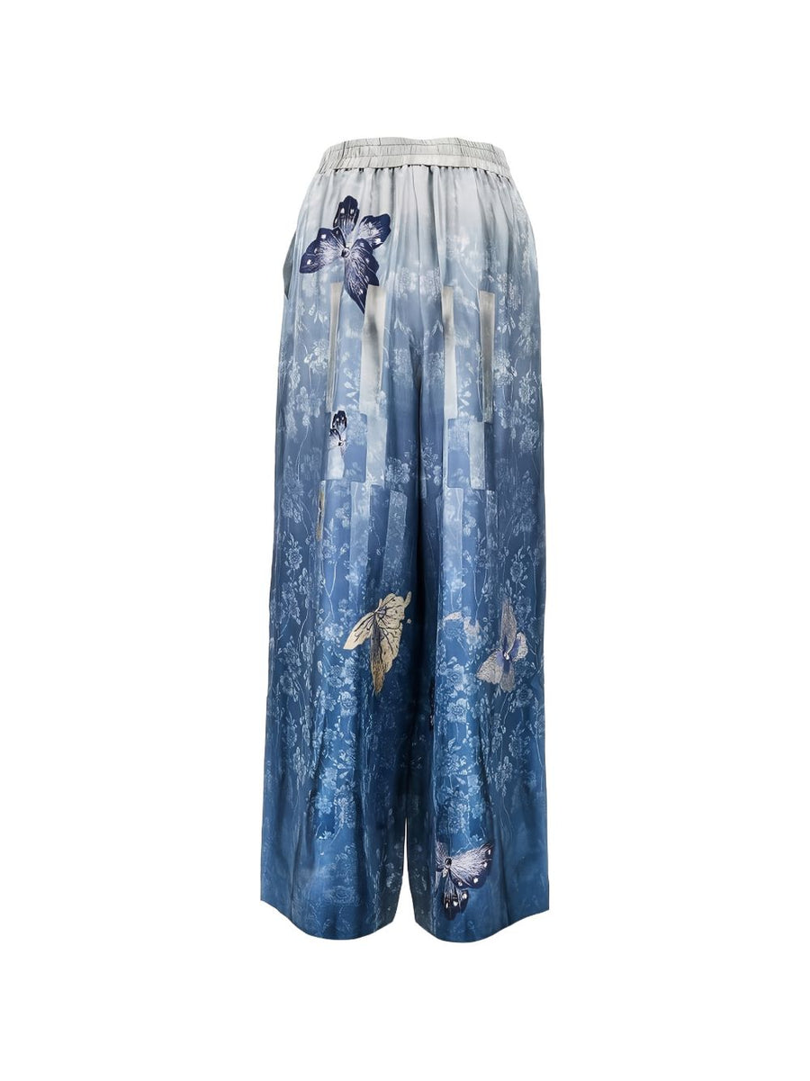Pierre Louis Mascia Light Blue Printed Silk Trousers for Resort Wear