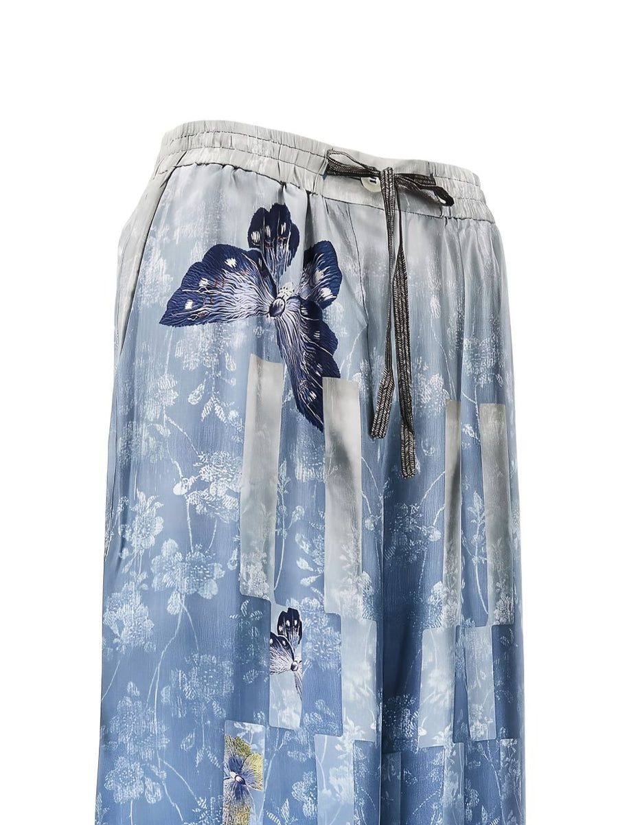 Pierre Louis Mascia Light Blue Printed Silk Trousers for Resort Wear