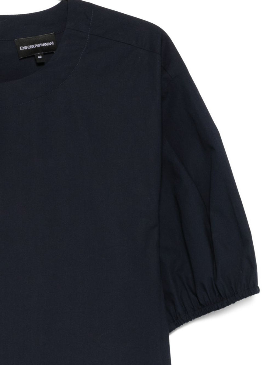 Emporio Armani Navy Cotton Blouse For Women With Puff Sleeves And Day To Night Versatility