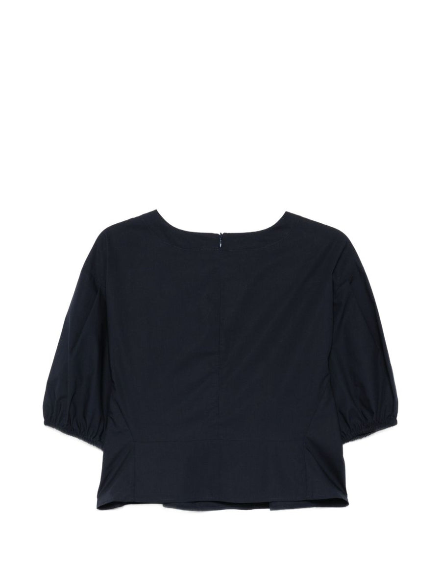 Emporio Armani Navy Cotton Blouse For Women With Puff Sleeves And Day To Night Versatility