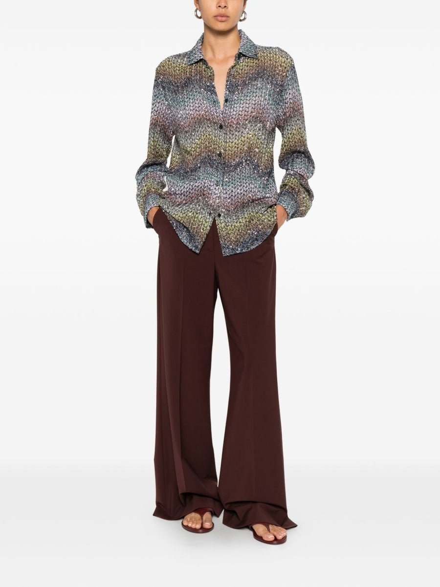 Missoni Zigzag Print Shirt With Sequin Embellishment In Navy For Women Luxurious Knit Elevates Everyday Wear
