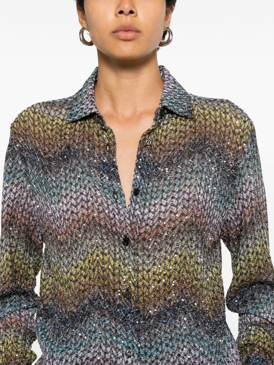 Missoni Zigzag Print Shirt With Sequin Embellishment In Navy For Women Luxurious Knit Elevates Everyday Wear