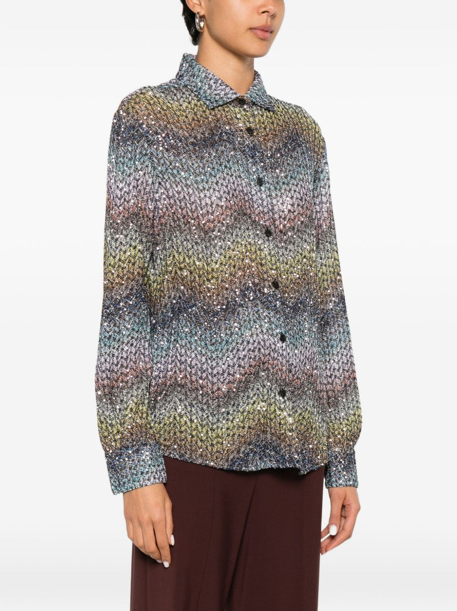 Missoni Zigzag Print Shirt With Sequin Embellishment In Navy For Women Luxurious Knit Elevates Everyday Wear