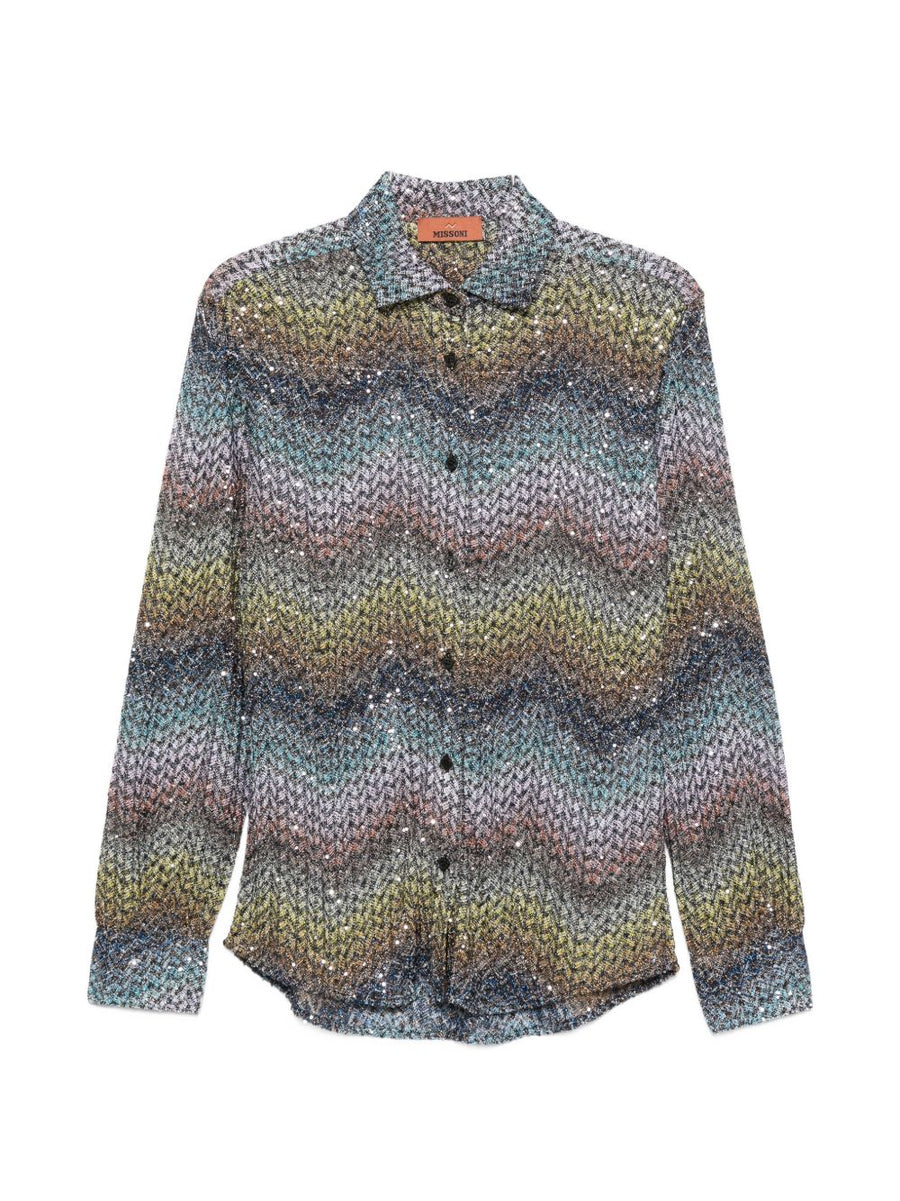 Missoni Zigzag Print Shirt With Sequin Embellishment In Navy For Women Luxurious Knit Elevates Everyday Wear