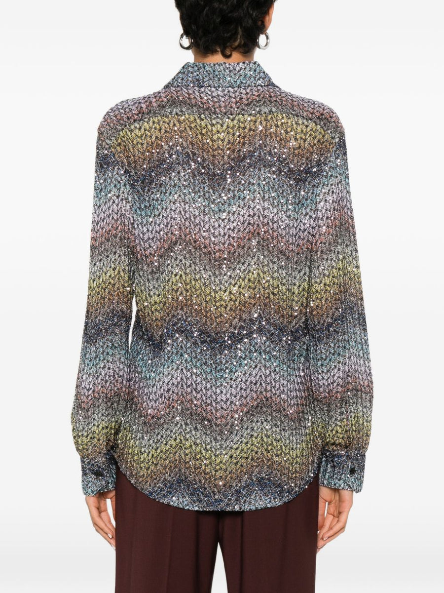 Missoni Zigzag Print Shirt With Sequin Embellishment In Navy For Women Luxurious Knit Elevates Everyday Wear