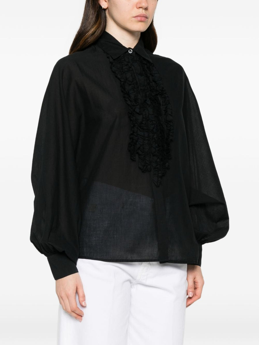Sosue Antonia Cotton Shirt For Women With Ruffled Front 100 Percent Natural Cotton Timeless Classic Collar