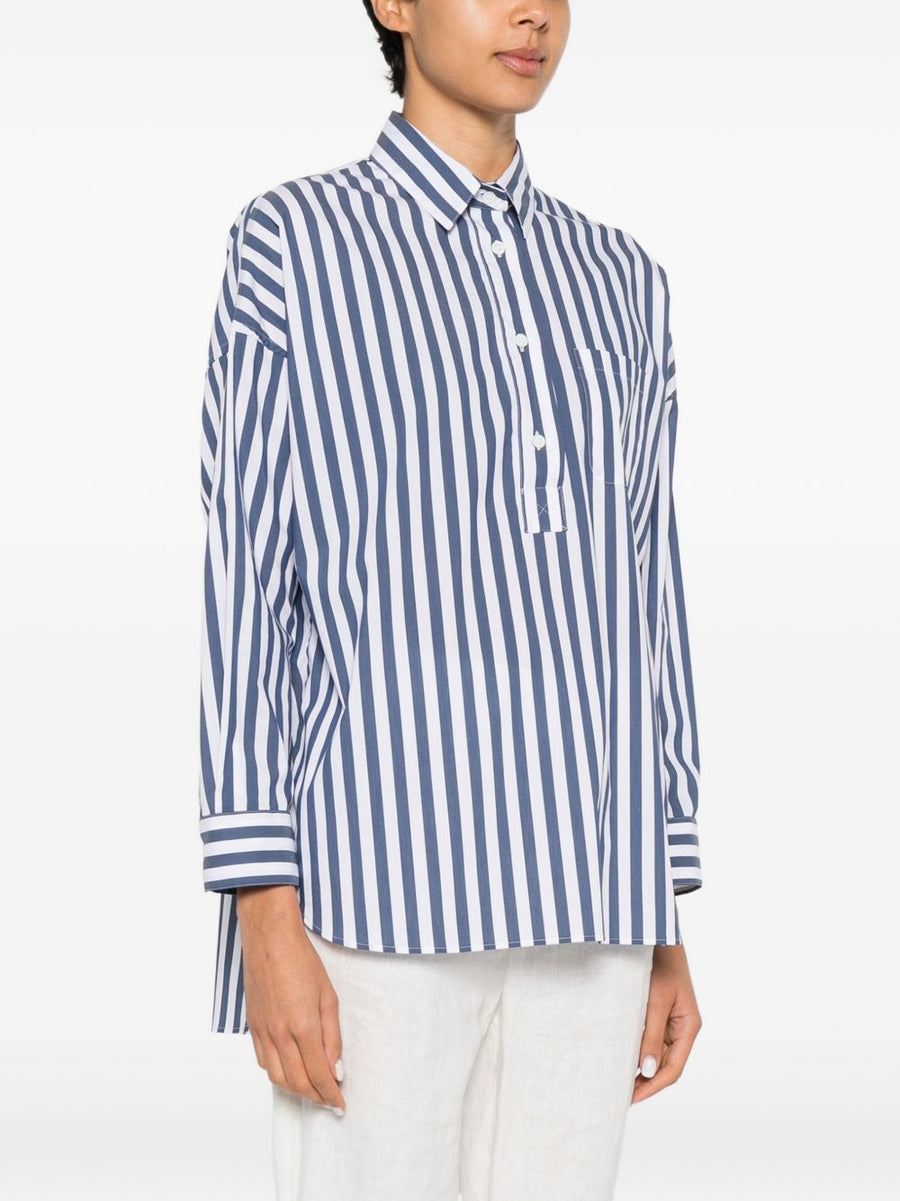 Archivio '67 Cotton Blend Striped Shirt For Women Navy Base With Blue White Stripes Versatile Polished Everyday