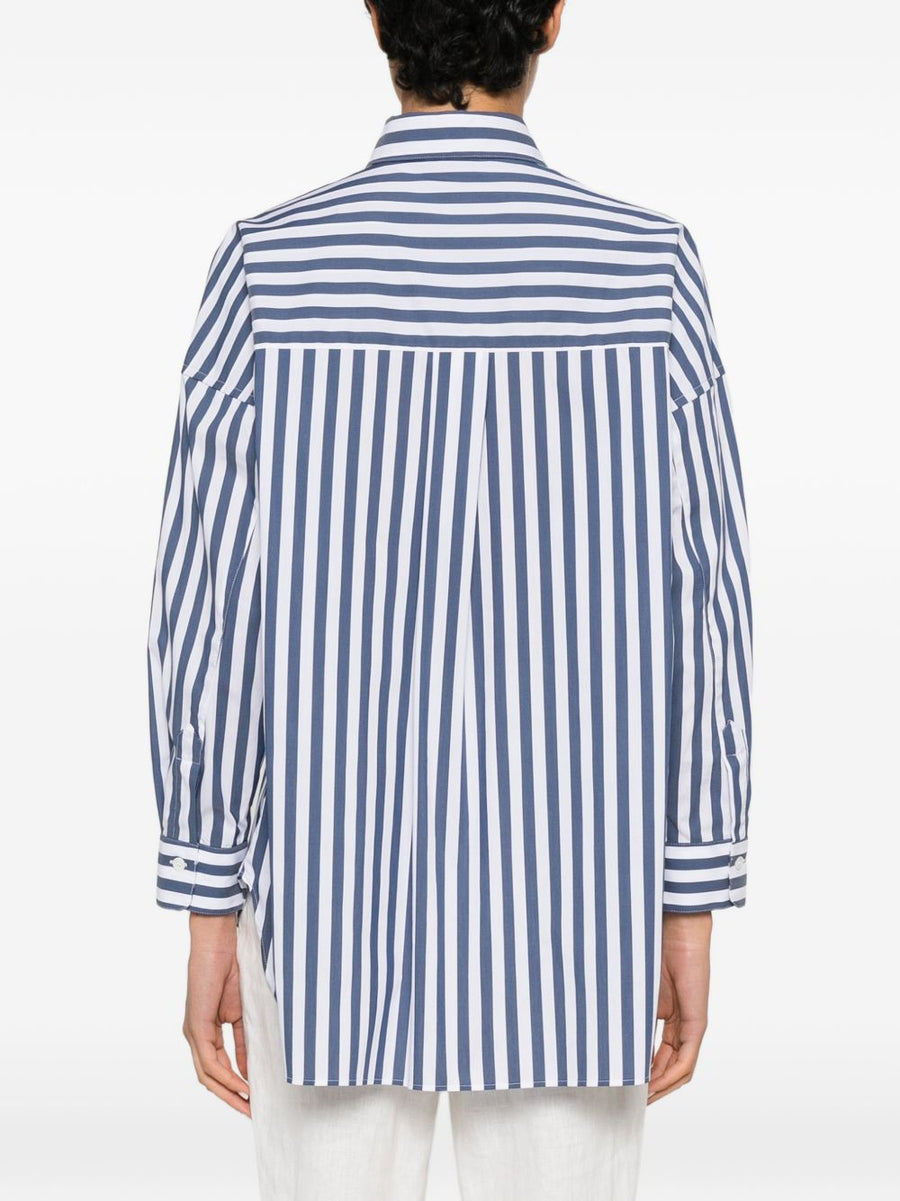 Archivio '67 Cotton Blend Striped Shirt For Women Navy Base With Blue White Stripes Versatile Polished Everyday