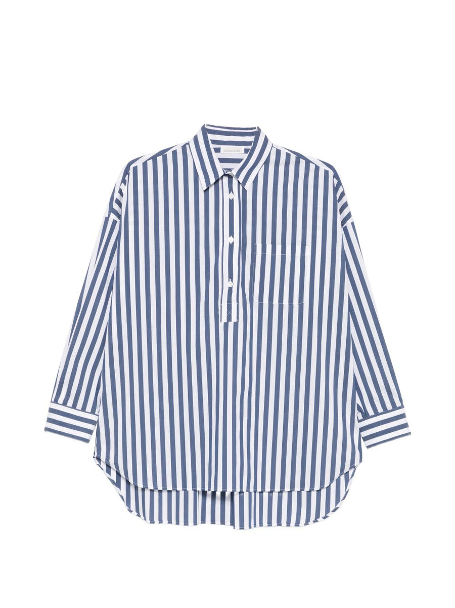 Archivio '67 Cotton Blend Striped Shirt For Women Navy Base With Blue White Stripes Versatile Polished Everyday
