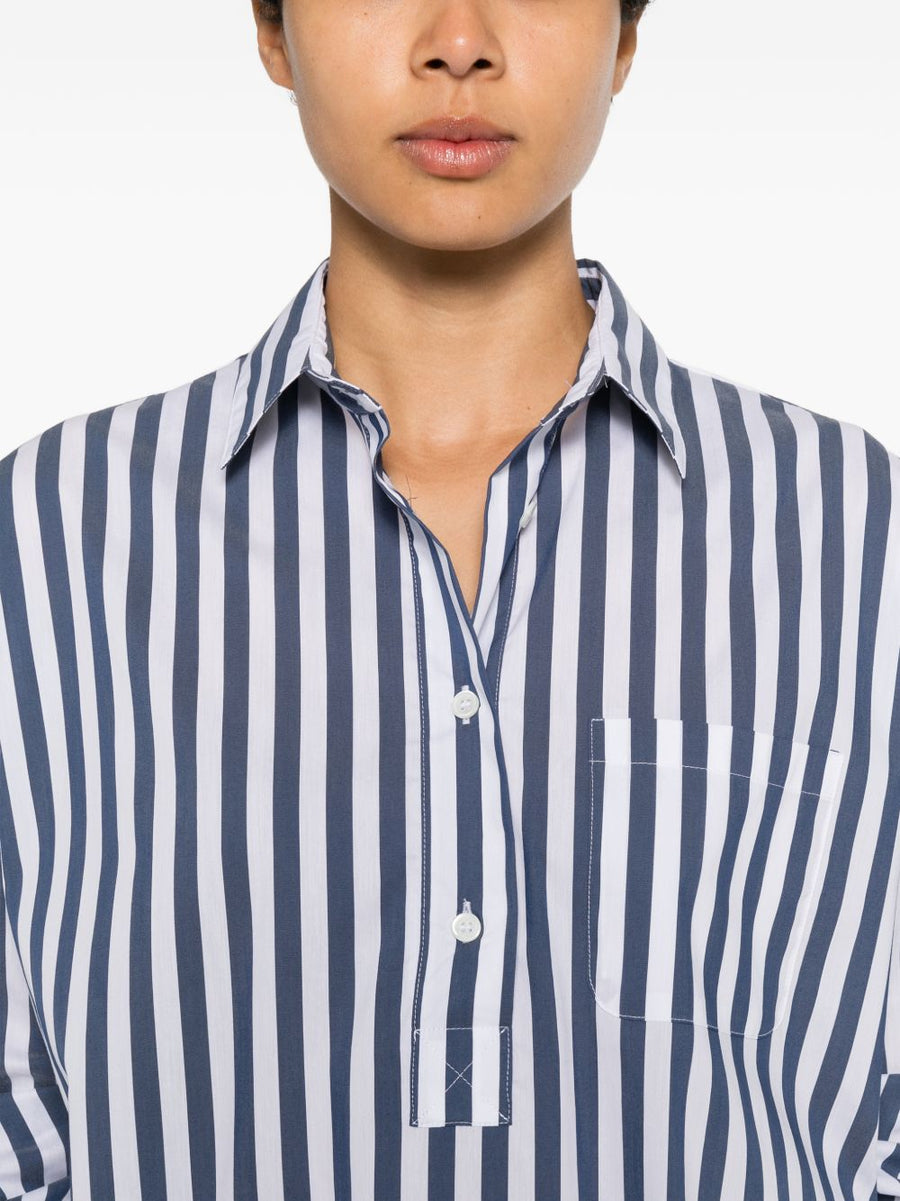 Archivio '67 Cotton Blend Striped Shirt For Women Navy Base With Blue White Stripes Versatile Polished Everyday
