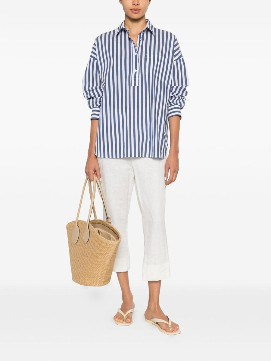 Archivio '67 Cotton Blend Striped Shirt For Women Navy Base With Blue White Stripes Versatile Polished Everyday