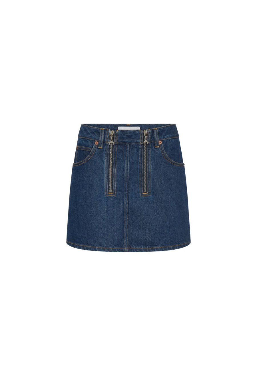 Marine Serre Denim Mini Skirt Navy Premium Denim With Logo Zip Pulls For Women Streetwear Essential