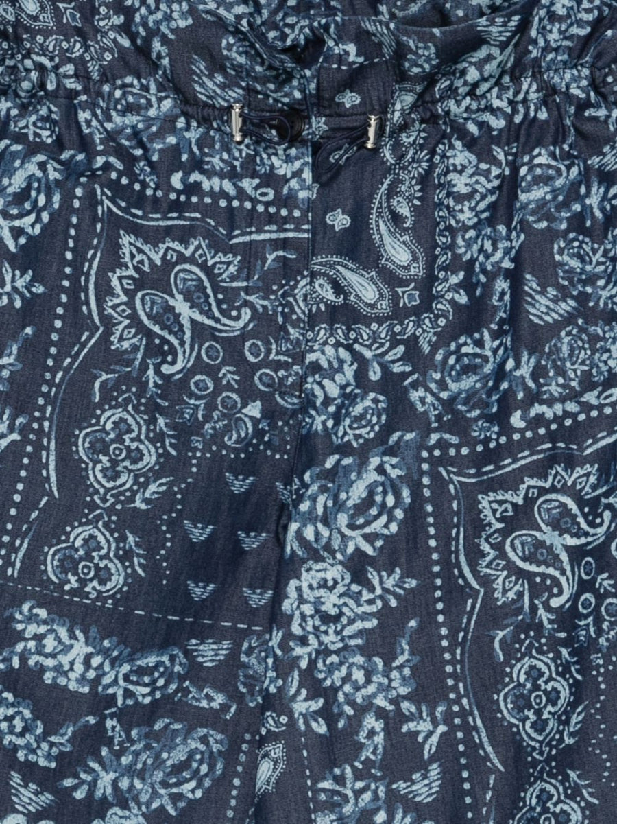 Emporio Armani Printed Cotton Trousers For Women Navy Paisley 100 Percent Cotton Breathable Resortwear Day To Night