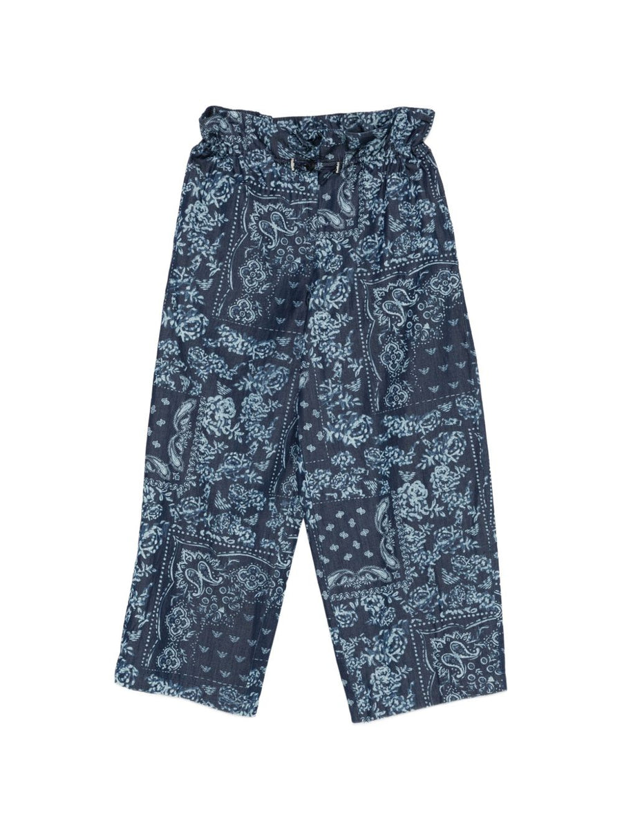 Emporio Armani Printed Cotton Trousers For Women Navy Paisley 100 Percent Cotton Breathable Resortwear Day To Night