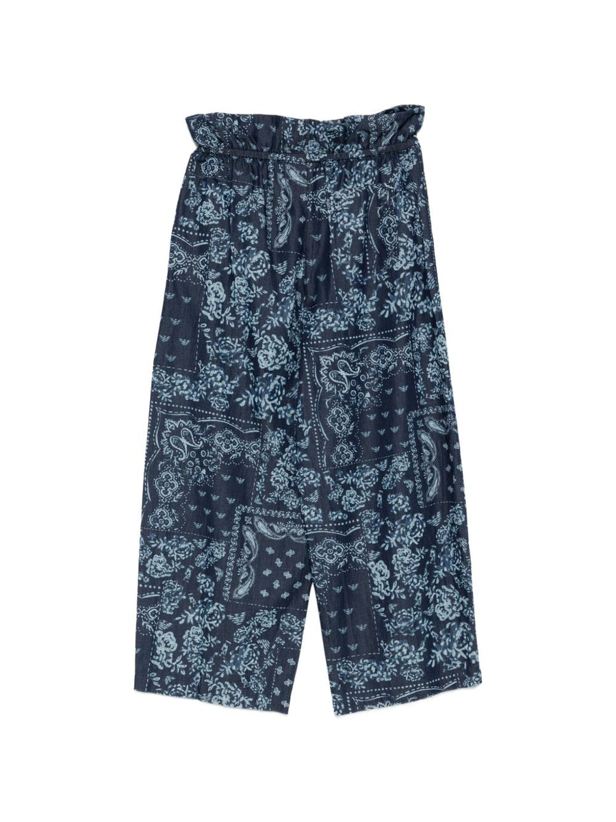 Emporio Armani Printed Cotton Trousers For Women Navy Paisley 100 Percent Cotton Breathable Resortwear Day To Night
