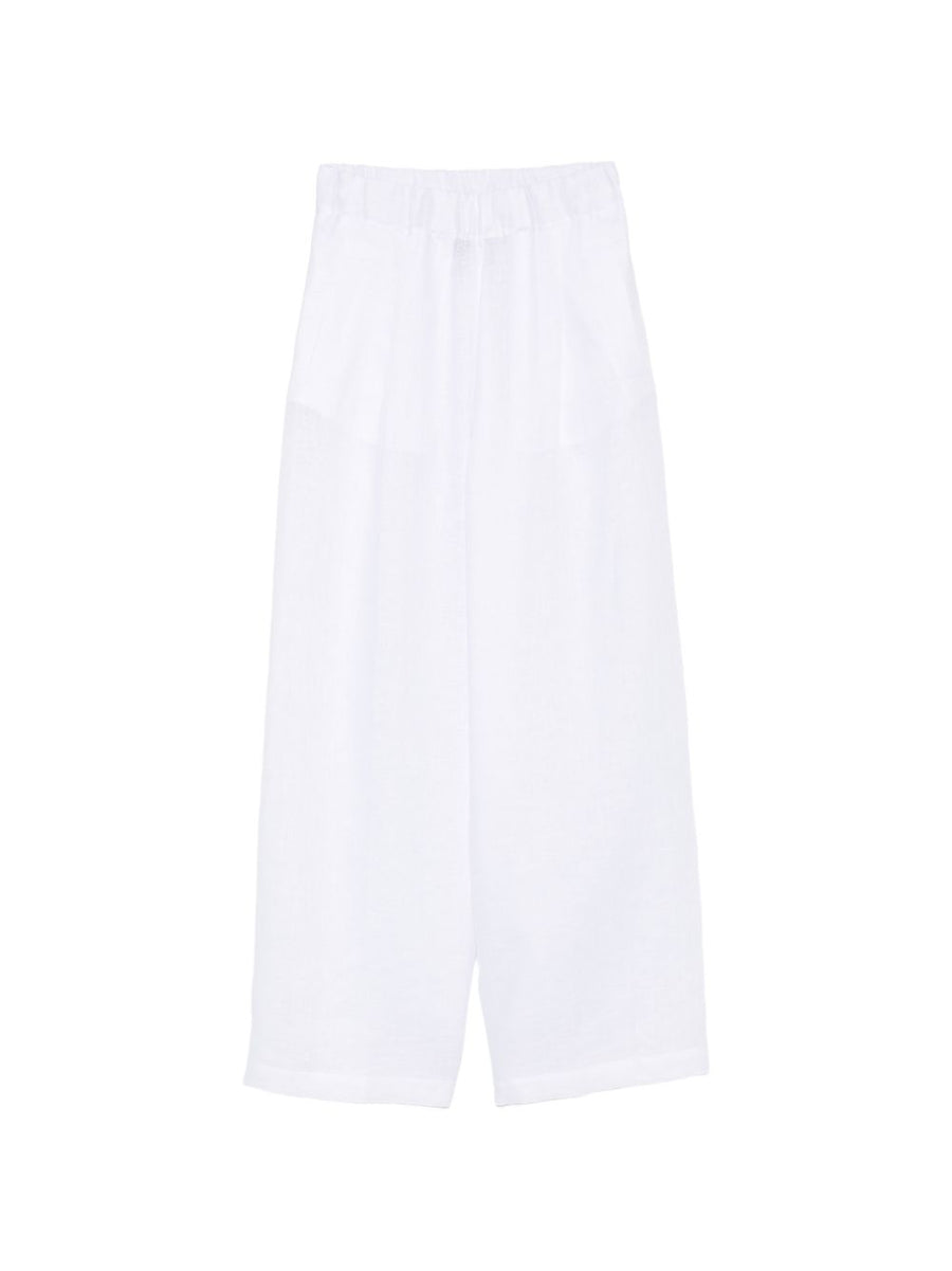 Semicouture Jhonny Linen Trousers For Women, Breathable White Wide Leg With Elastic Waistband