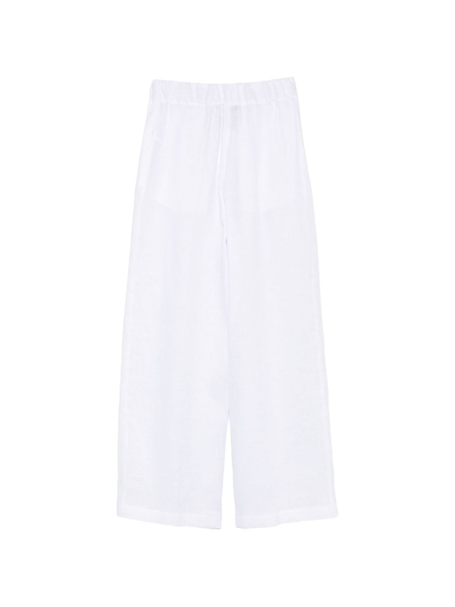 Semicouture Jhonny Linen Trousers For Women, Breathable White Wide Leg With Elastic Waistband