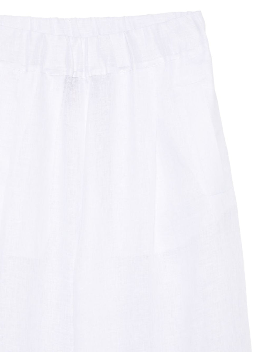 Semicouture Jhonny Linen Trousers For Women, Breathable White Wide Leg With Elastic Waistband