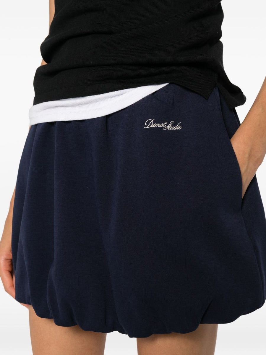 Dunst Cotton Mini Skirt For Women Navy Bubble Hem Elastic Waist Breathable Jersey
