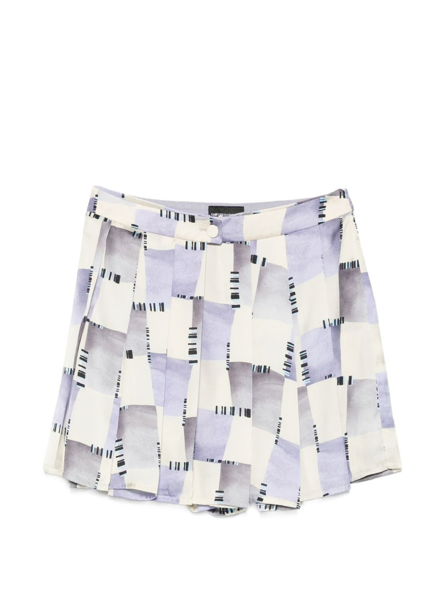 Emporio Armani Abstract Print Pleated Shorts For Women Luxurious Multicolor Front Button Detailing