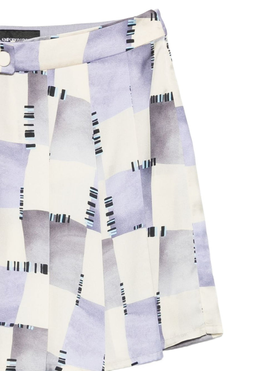 Emporio Armani Abstract Print Pleated Shorts For Women Luxurious Multicolor Front Button Detailing