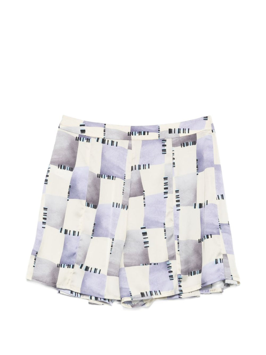 Emporio Armani Abstract Print Pleated Shorts For Women Luxurious Multicolor Front Button Detailing