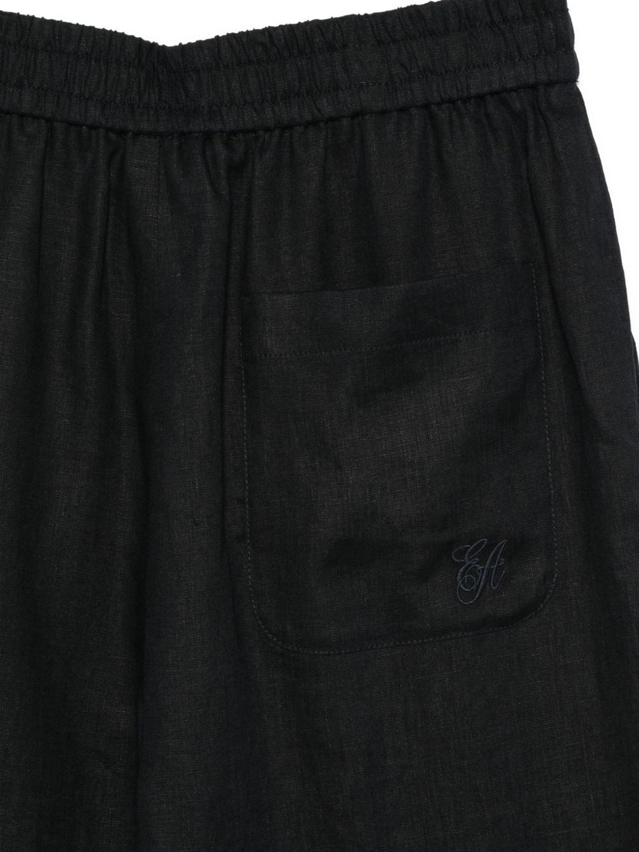 Emporio Armani Linen Trousers for Women Navy Breathable Pure Linen Elastic Waistband Refined Silhouette Office Wear